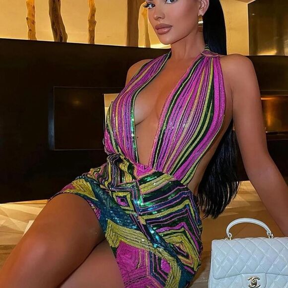 NTW Colorful Halterneck Sequin Dress by Fashion Nova - Picture 5 of 6